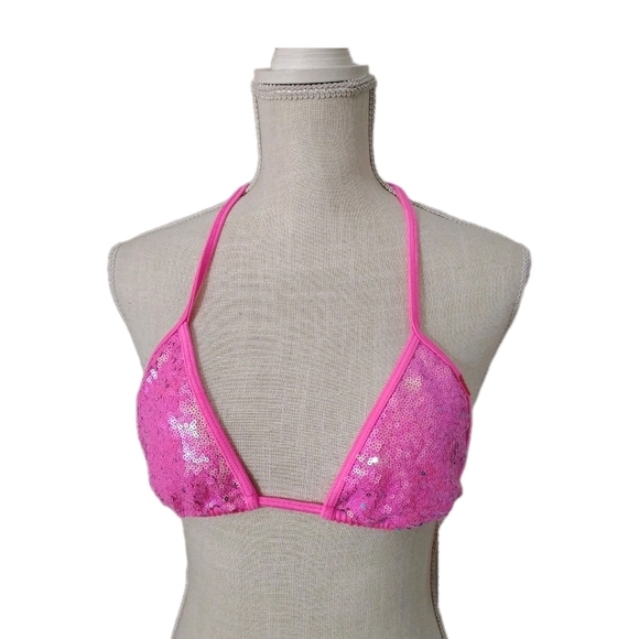 Doll Other - Doll Malibu Pink Sequin Triangle Bikini Top Women's Size S NWT Swim Beach Sexy